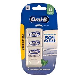 Oral-B Glide Pro-Health Deep Clean‎ Dental Floss Cool Mint 3 Pack Original
